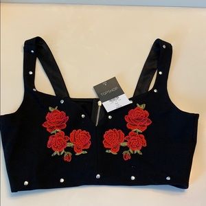 NWT TOPSHOP red rose studded crop top 🌹 size 8